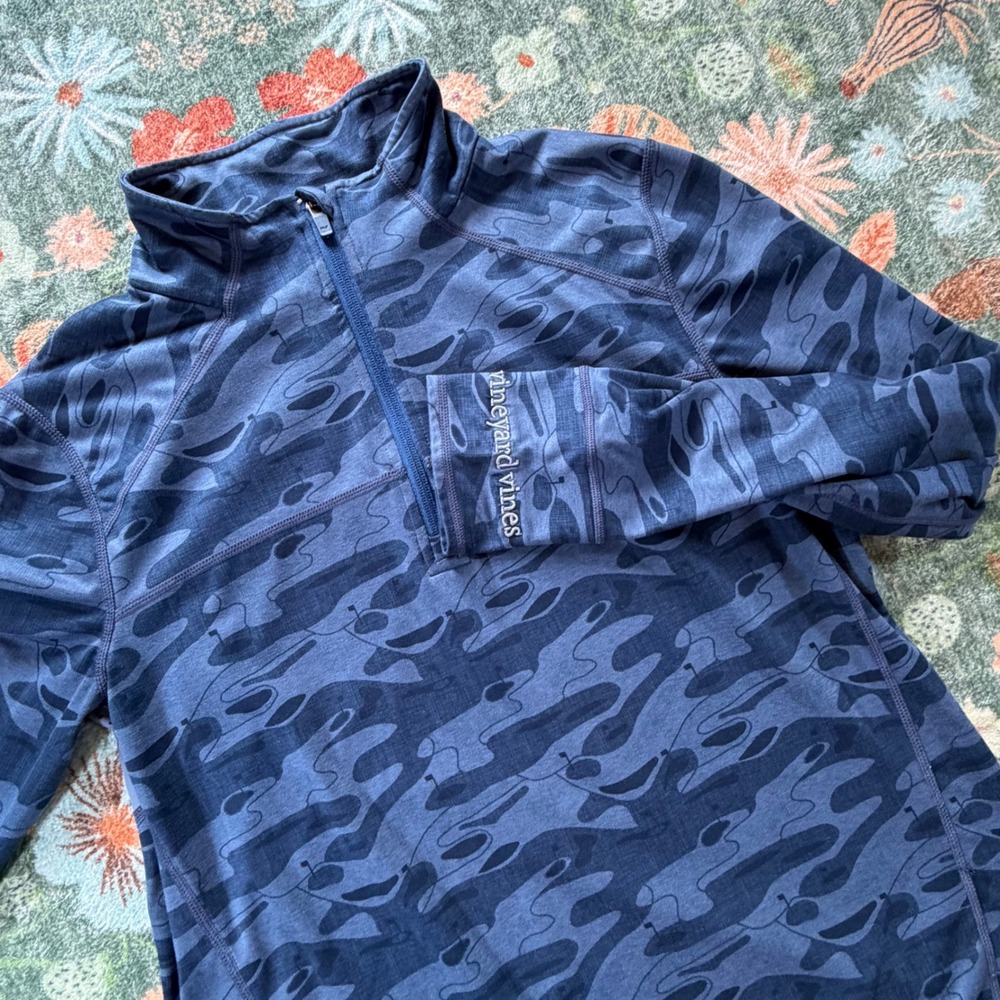 Vineyard Vines Mens Blue Camo Golf‎ Print Quarter Zip Performance Pullover Top